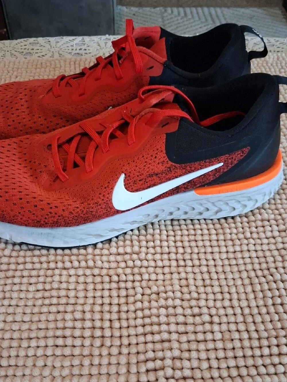 Nike Men’s Red and Black Athletic Running Shoes with White Swoosh
